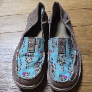 Ariat Brown Suede Flats with Turquoise Cactus Print